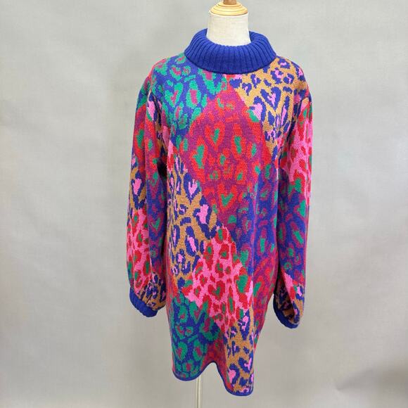 Farm Rio Mixed Leopard Pop Sweater Dress Size Medium - Picture 1 of 16